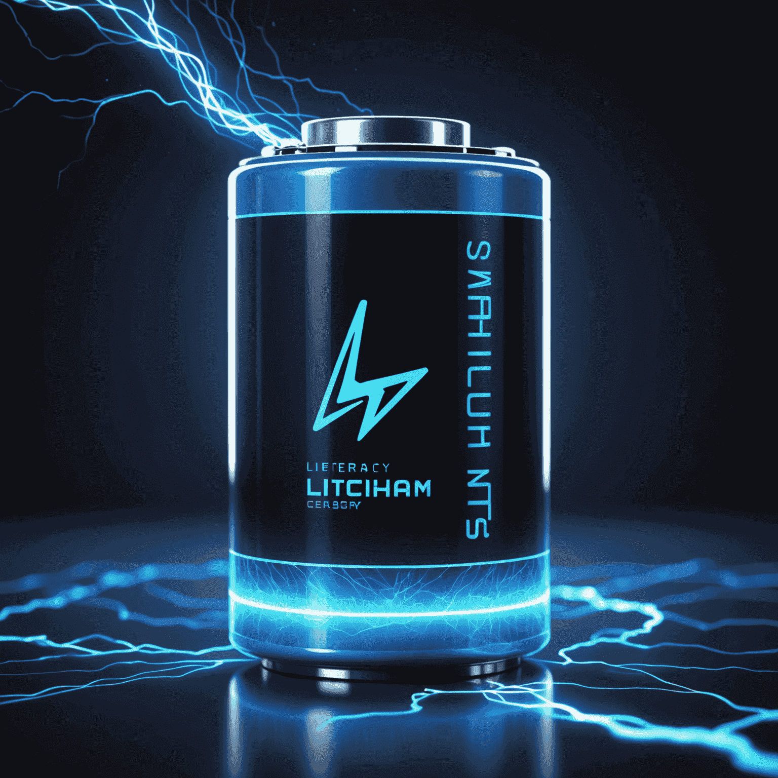 Futuristic lithium battery visualization with electric blue energy streams