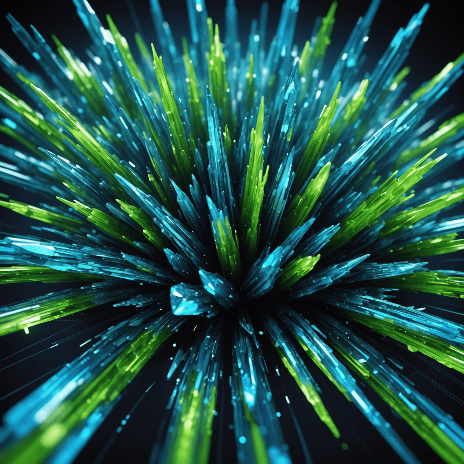 A futuristic 3D rendering of lithium crystals with electric blue and neon green energy streams flowing around them, symbolizing the dynamic nature of the lithium market and VITEX UKRAINE's analytical capabilities