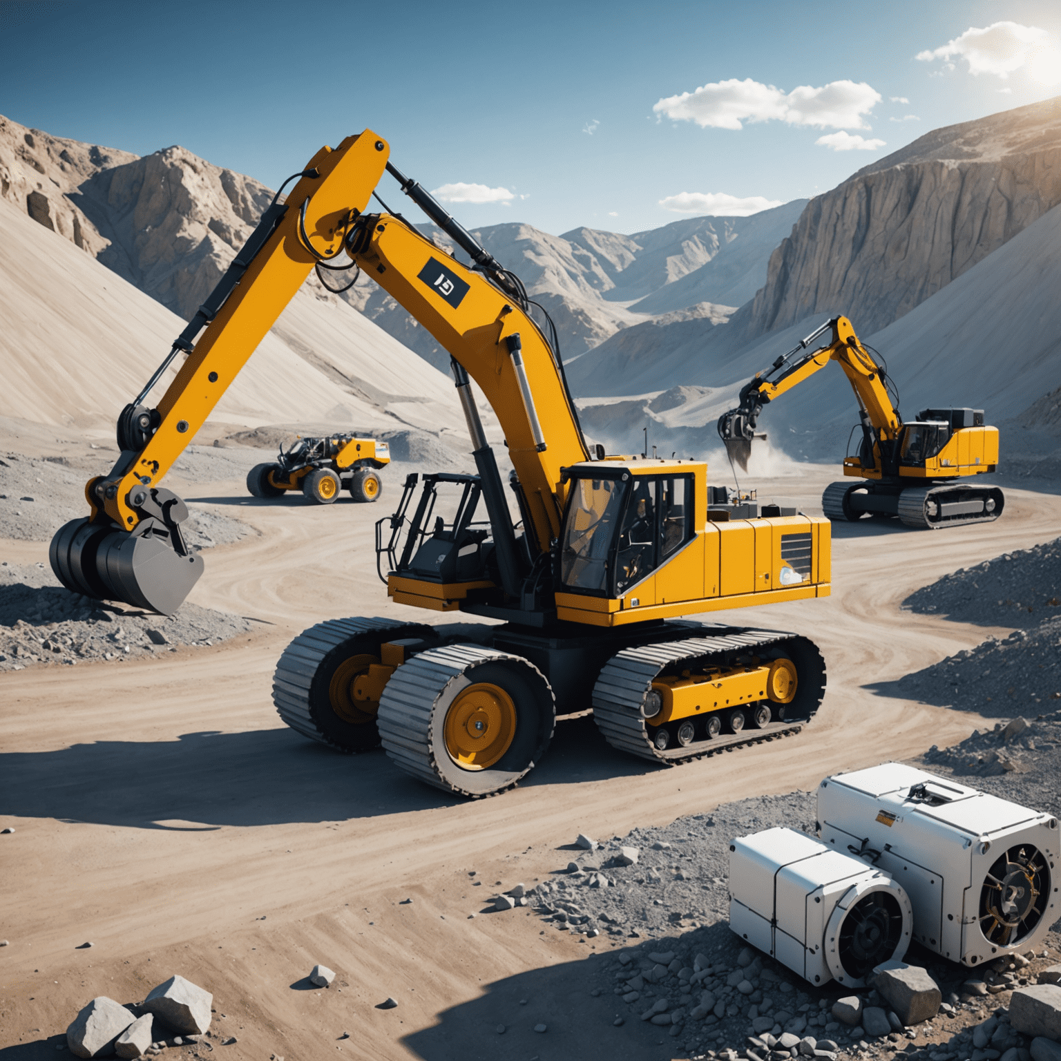 Futuristic lithium mining operation with advanced robotics and energy-efficient equipment