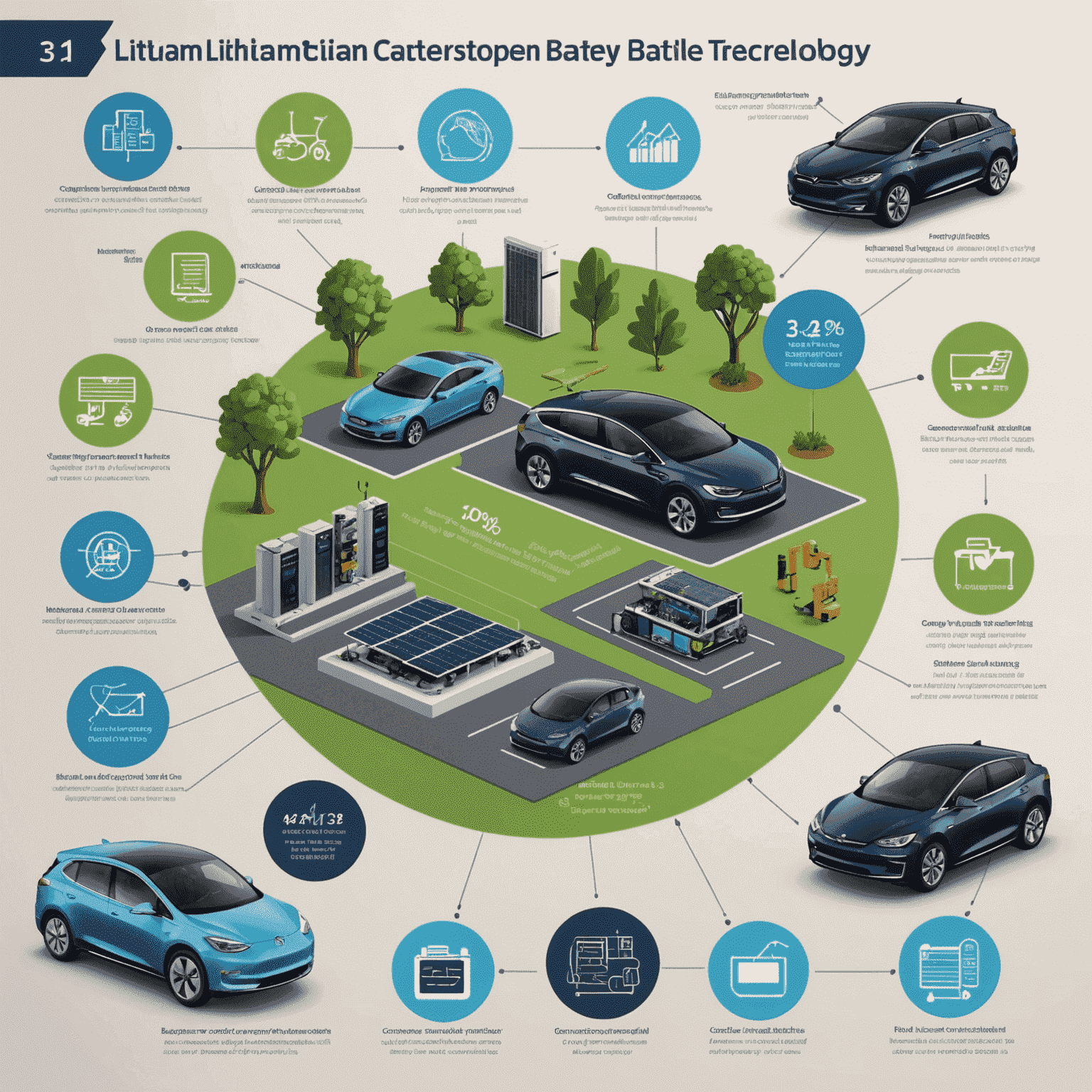 Infographic showing various industries benefiting from advanced lithium-ion battery technology, including electric vehicles, renewable energy storage, and consumer electronics